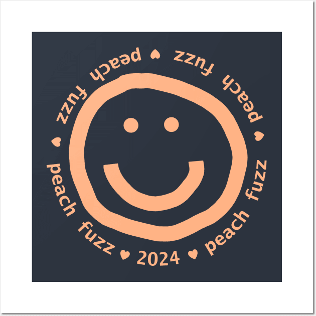 Peach Fuzz Pantone Color of the Year 2024 Smiley Face Wall Art by ellenhenryart